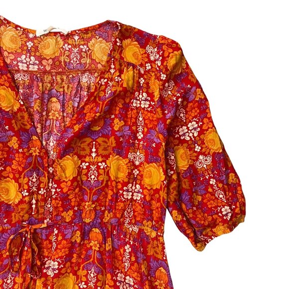 Abel the Label Cottagecore Floral Tiered‎ Midi Dress S Red Fall Prairie Peasant - Picture 7 of 16